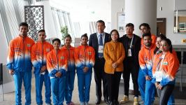 Hindistan səfiri İdman Gimnastikası üzrə Dünya Kubokunda iştirak edən hindistanlı gimnastlarla görüşüb (FOTO)