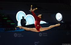 Arzu Cəlilova və Zöhrə Ağamirova Bakıda keçirilən FIG Dünya Kubokunda gürzələrlə çıxışdan ibarət proqramı təqdim ediblər (FOTO)