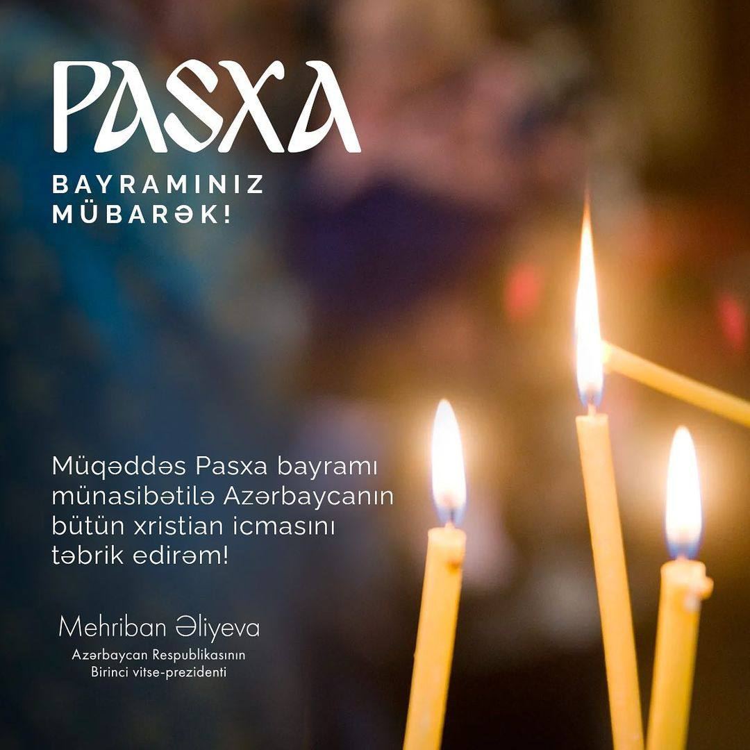 Birinci vitse-prezident Mehriban Əliyeva Azərbaycanın bütün xristian icmasını Pasxa bayramı münasibətilə təbrik edib (FOTO)