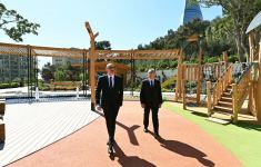 Prezident İlham Əliyev Bakıda yeni salınmış “Çəmbərəkənd” parkında yaradılan şəraitlə tanış olub (FOTO/VİDEO)