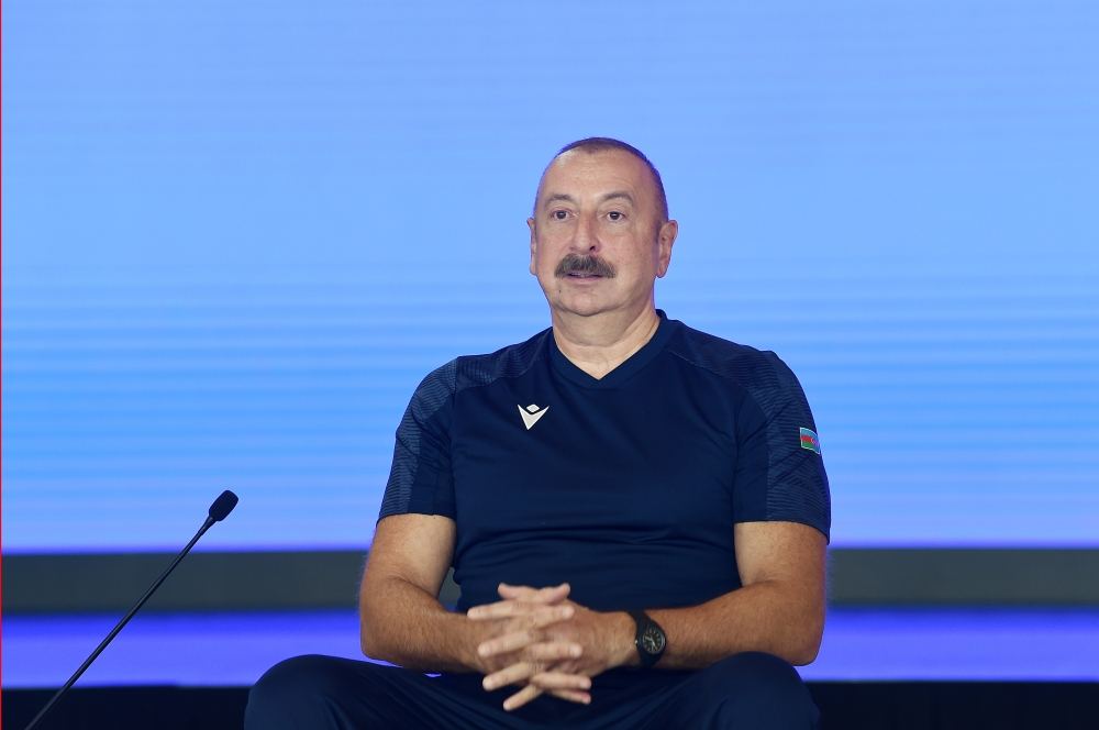 Prezident İlham Əliyev: Bu gün bayrağımız Qarabağda, Zəngəzurda dalğalanır, idman arenalarında da dalğalanır