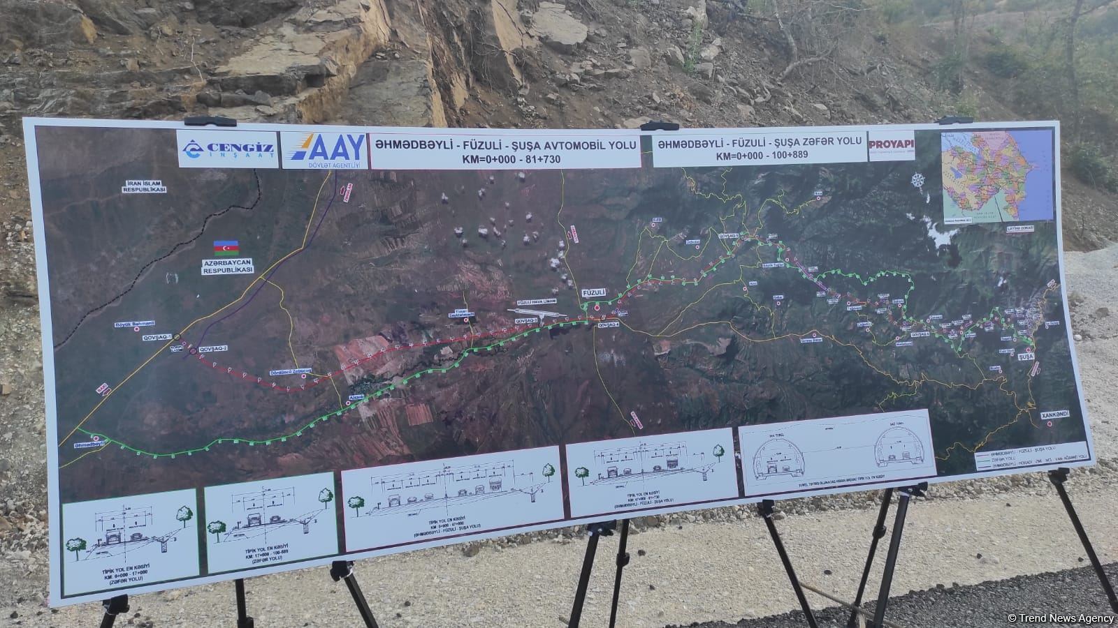 Diplomatlar Əhmədbəyli-Füzuli-Şuşa avtomobil yolu üzərində tikintisi başa çatmaqda olan tunelə baxış keçirib (FOTO)