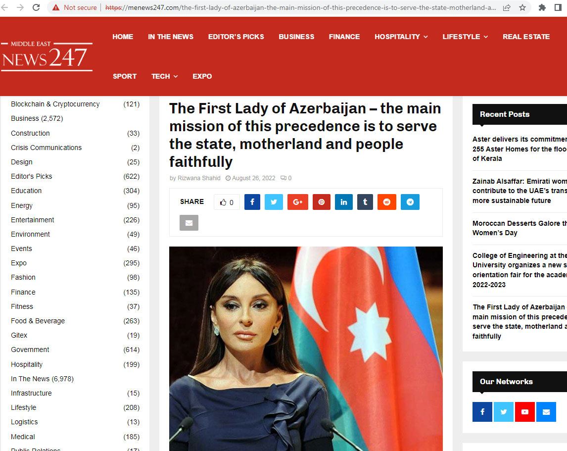 BƏƏ, Misir və Omanın 60-a yaxın nəşrində Birinci vitse-prezident Mehriban Əliyevanın fəaliyyətinə məqalələr həsr olunub (FOTO)