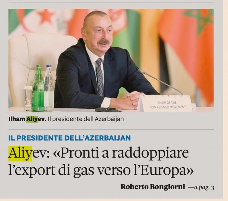 Prezident İlham Əliyevin İtaliyaya səfəri bu ölkənin mətbuatının böyük diqqət mərkəzində olub (FOTO)