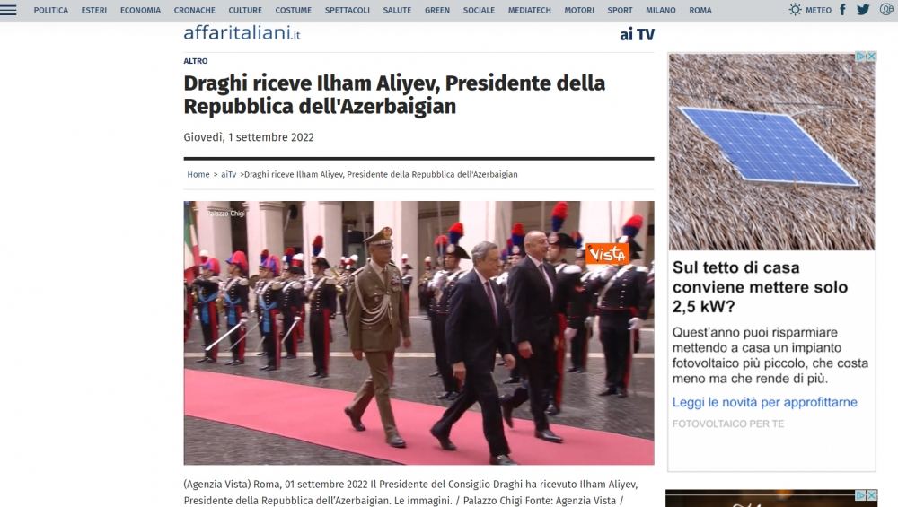 Prezident İlham Əliyevin İtaliyaya səfəri bu ölkənin mətbuatının böyük diqqət mərkəzində olub (FOTO)
