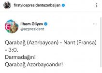 Birinci vitse-prezident Mehriban Əliyeva “Qarabağ”ın “Nant” üzərində möhtəşəm qələbəsi ilə bağlı paylaşım edib (FOTO)