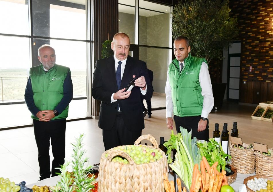 Prezident İlham Əliyev Zirə qəsəbəsində zeytun yağı və süfrəlik zeytun məhsullarının emalı zavodunun açılışında iştirak edib (FOTO/VİDEO) (YENİLƏNİB)