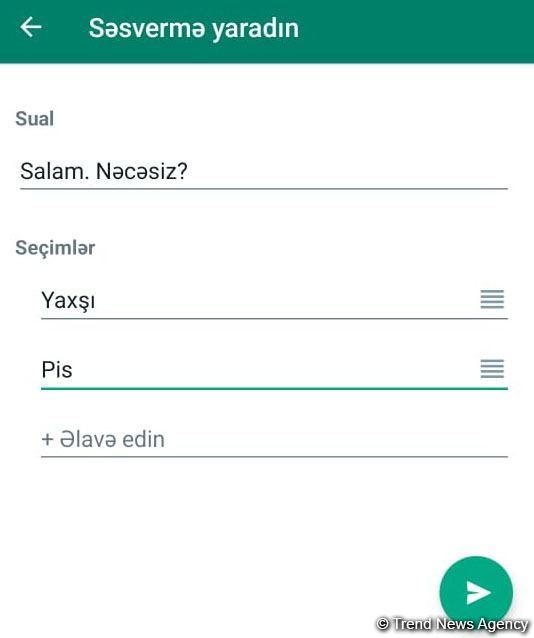 “WhatsApp”da sorğu anketləri funksiyası yaradılıb (FOTO)
