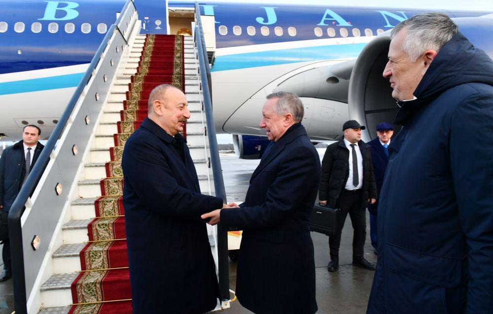 Prezident İlham Əliyev Rusiyanın Sankt-Peterburq şəhərinə işgüzar səfərə gəlib (FOTO/VİDEO)