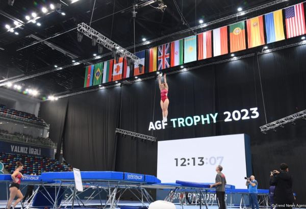 Milli Gimnastika Arenasında batut gimnastikası üzrə Dünya Kuboku iştirakçılarının podium məşqləri keçirilir (FOTOREPORTAJ)