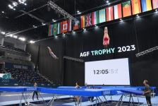 Milli Gimnastika Arenasında batut gimnastikası üzrə Dünya Kuboku iştirakçılarının podium məşqləri keçirilir (FOTOREPORTAJ)