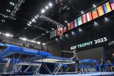 Milli Gimnastika Arenasında batut gimnastikası üzrə Dünya Kuboku iştirakçılarının podium məşqləri keçirilir (FOTOREPORTAJ)