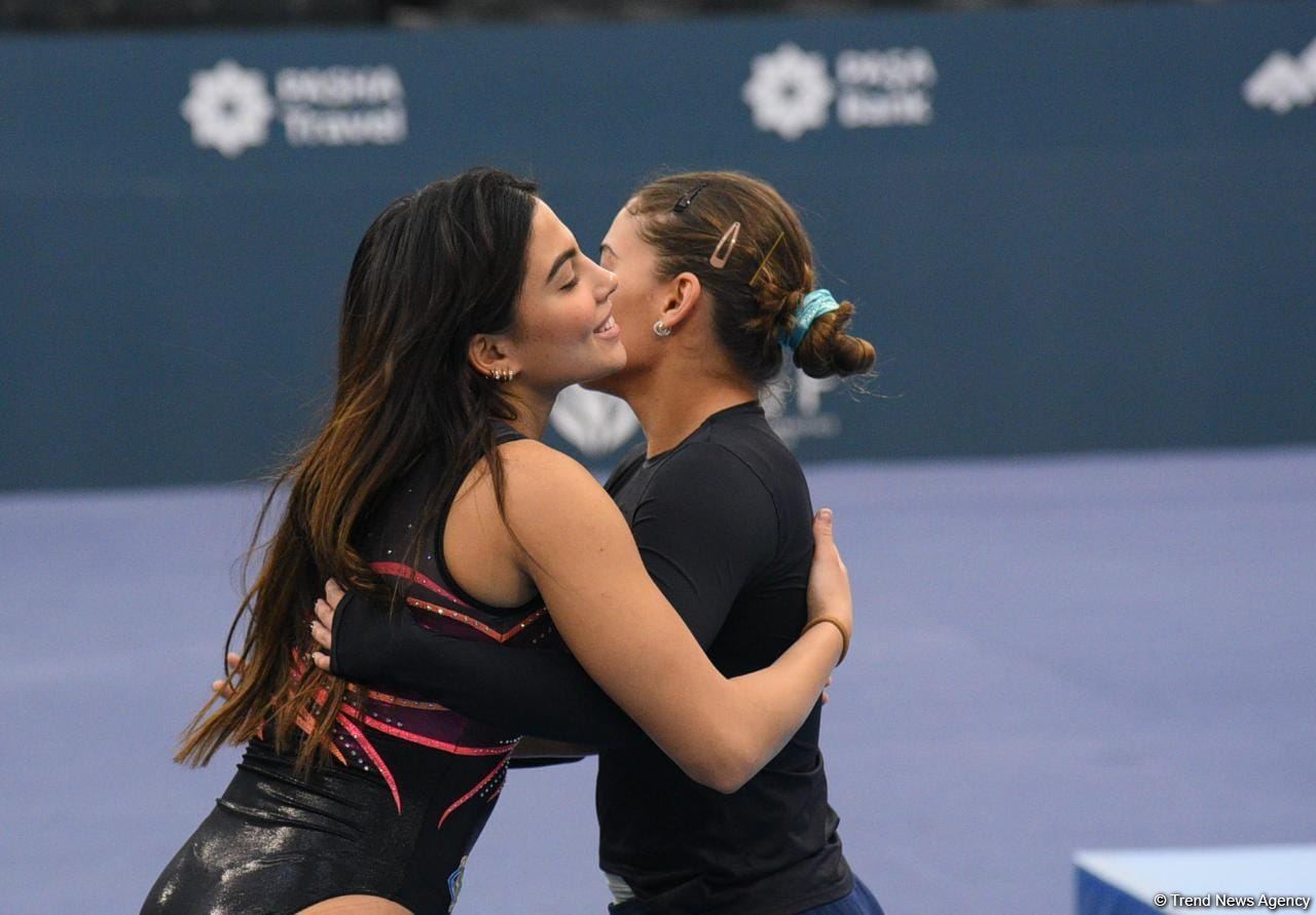 Milli Gimnastika Arenasında batut gimnastikası üzrə Dünya Kuboku iştirakçılarının podium məşqləri keçirilir (FOTOREPORTAJ)