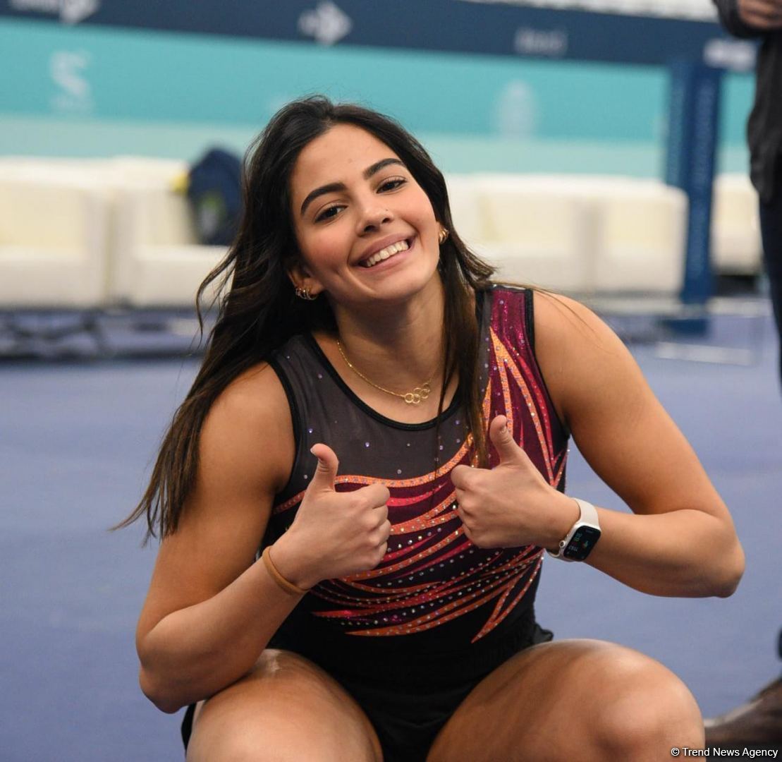 Milli Gimnastika Arenasında batut gimnastikası üzrə Dünya Kuboku iştirakçılarının podium məşqləri keçirilir (FOTOREPORTAJ)