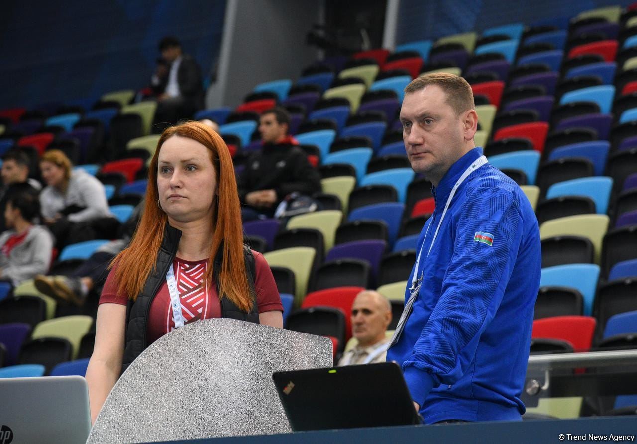 Milli Gimnastika Arenasında batut gimnastikası üzrə Dünya Kuboku iştirakçılarının podium məşqləri keçirilir (FOTOREPORTAJ)