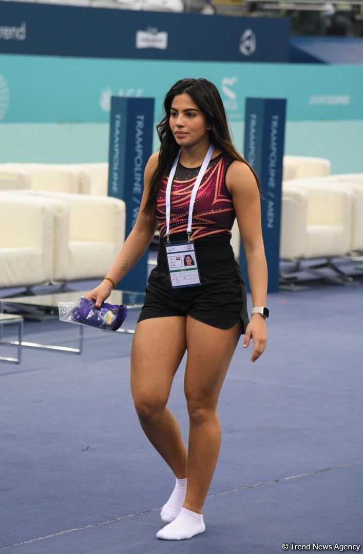 Milli Gimnastika Arenasında batut gimnastikası üzrə Dünya Kuboku iştirakçılarının podium məşqləri keçirilir (FOTOREPORTAJ)