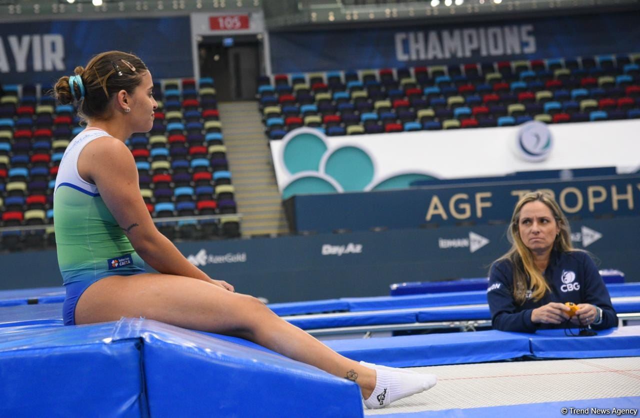 Milli Gimnastika Arenasında batut gimnastikası üzrə Dünya Kuboku iştirakçılarının podium məşqləri keçirilir (FOTOREPORTAJ)