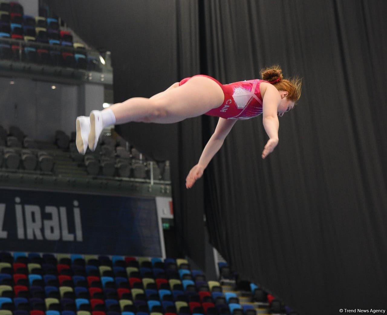 Milli Gimnastika Arenasında batut gimnastikası üzrə Dünya Kuboku iştirakçılarının podium məşqləri keçirilir (FOTOREPORTAJ)