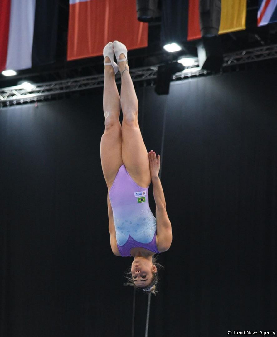 Milli Gimnastika Arenasında batut gimnastikası üzrə Dünya Kuboku iştirakçılarının podium məşqləri keçirilir (FOTOREPORTAJ)