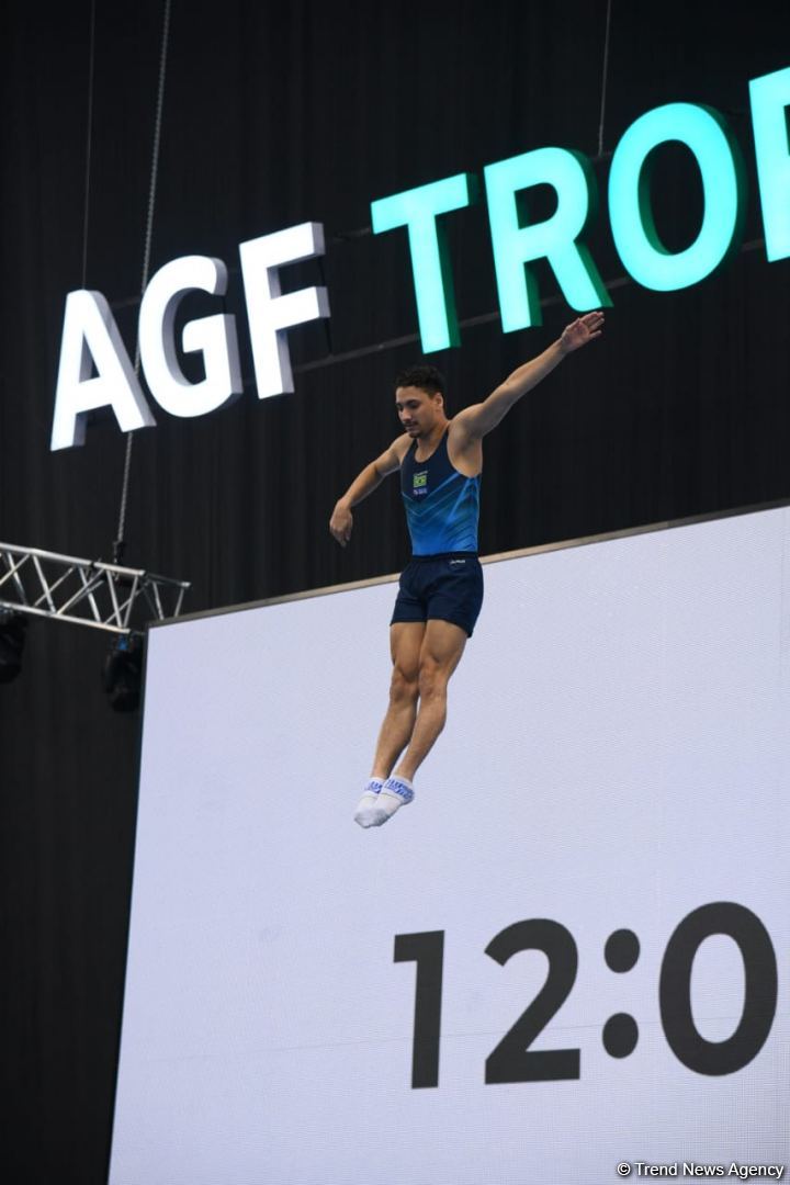 Milli Gimnastika Arenasında batut gimnastikası üzrə Dünya Kuboku iştirakçılarının podium məşqləri keçirilir (FOTOREPORTAJ)