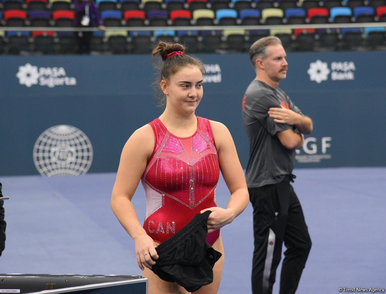 Milli Gimnastika Arenasında batut gimnastikası üzrə Dünya Kuboku iştirakçılarının podium məşqləri keçirilir (FOTOREPORTAJ)
