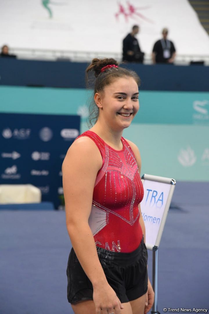 Milli Gimnastika Arenasında batut gimnastikası üzrə Dünya Kuboku iştirakçılarının podium məşqləri keçirilir (FOTOREPORTAJ)