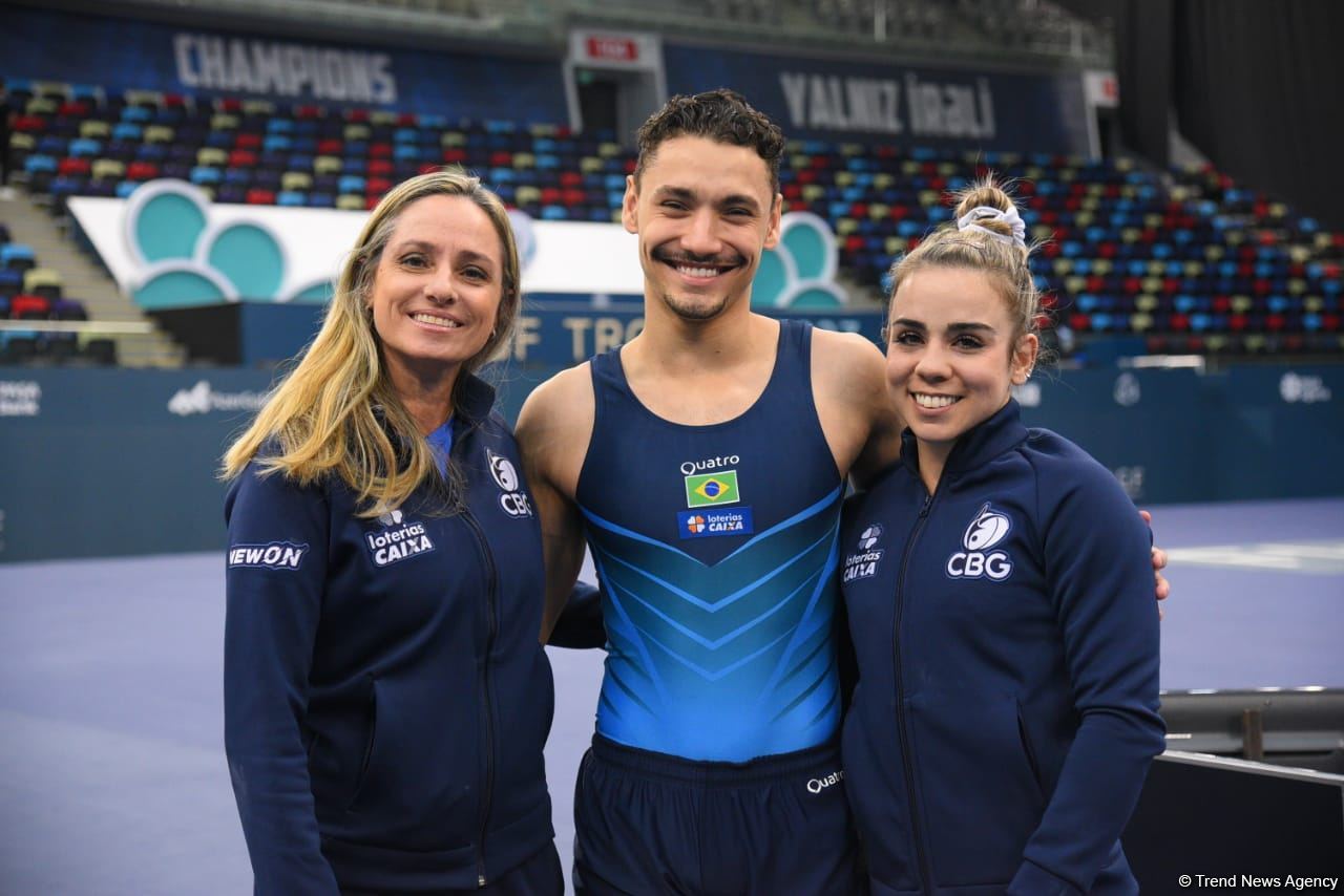 Milli Gimnastika Arenasında batut gimnastikası üzrə Dünya Kuboku iştirakçılarının podium məşqləri keçirilir (FOTOREPORTAJ)