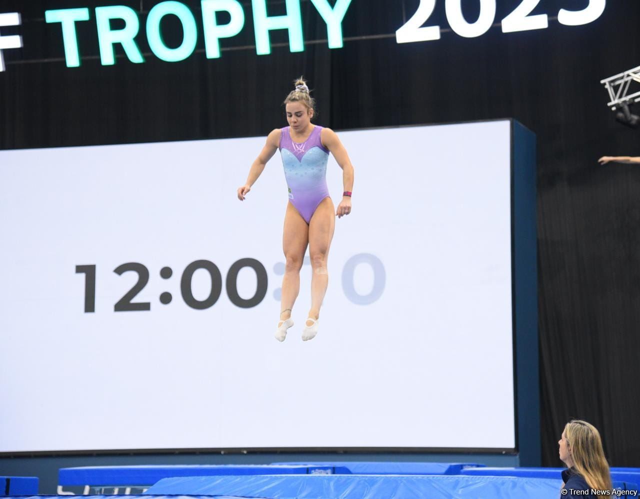 Milli Gimnastika Arenasında batut gimnastikası üzrə Dünya Kuboku iştirakçılarının podium məşqləri keçirilir (FOTOREPORTAJ)