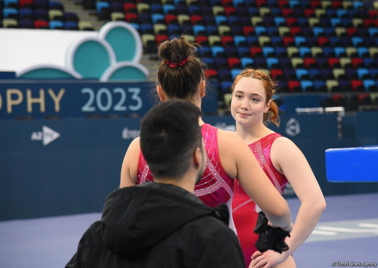 Milli Gimnastika Arenasında batut gimnastikası üzrə Dünya Kuboku iştirakçılarının podium məşqləri keçirilir (FOTOREPORTAJ)