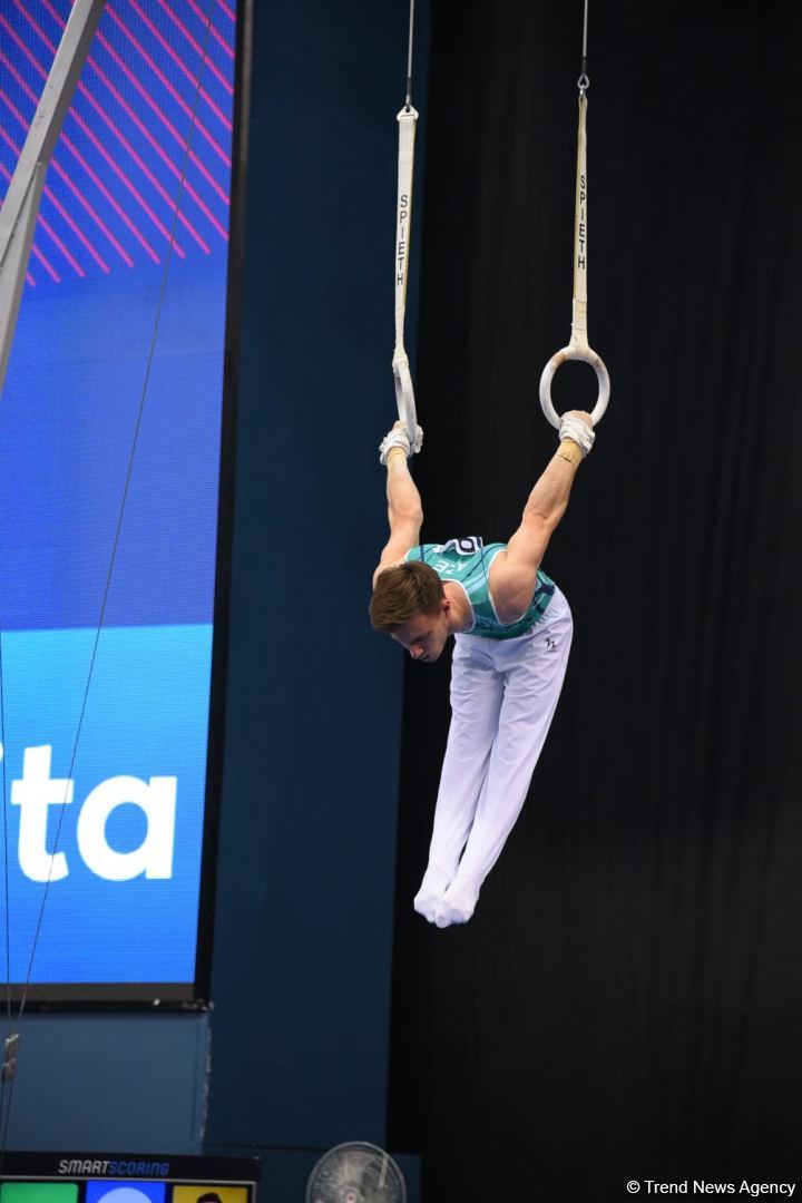 FIG Dünya Kuboku: Azərbaycanlı gimnast halqalarla hərəkət üzrə qızıl medal qazanıb (FOTO)
