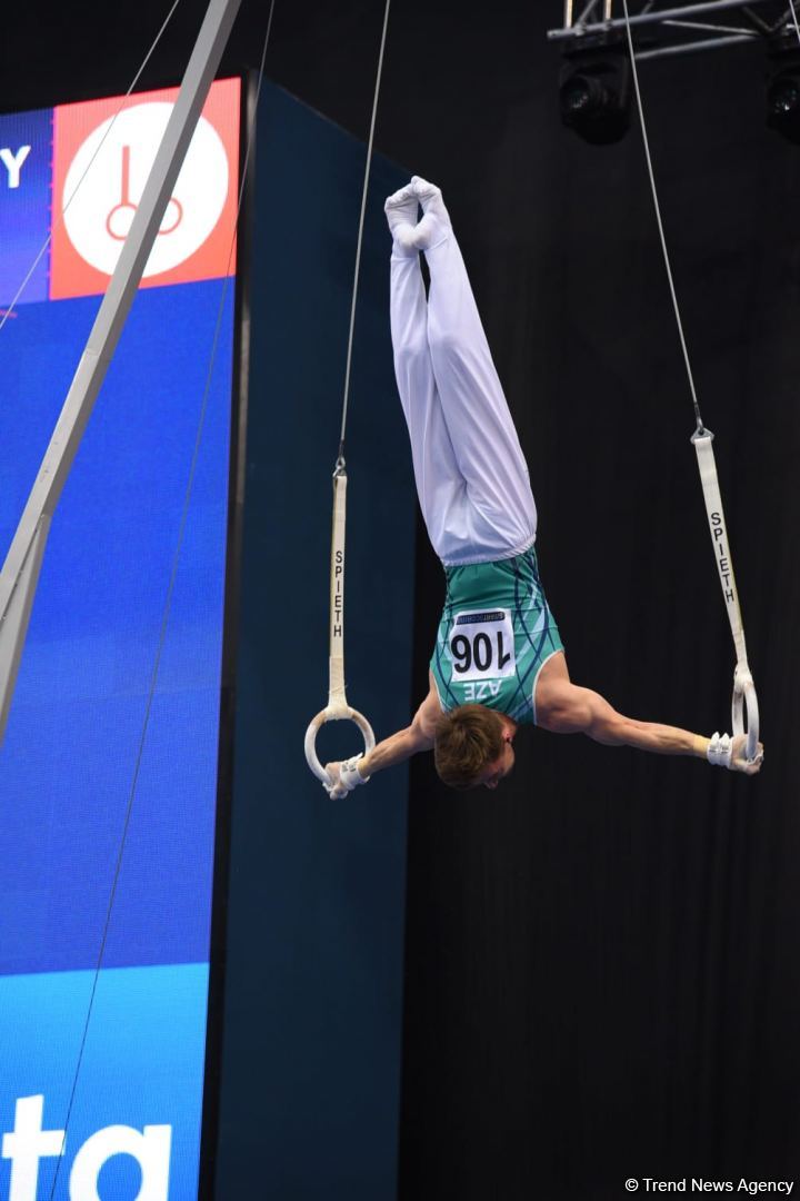 FIG Dünya Kuboku: Azərbaycanlı gimnast halqalarla hərəkət üzrə qızıl medal qazanıb (FOTO)