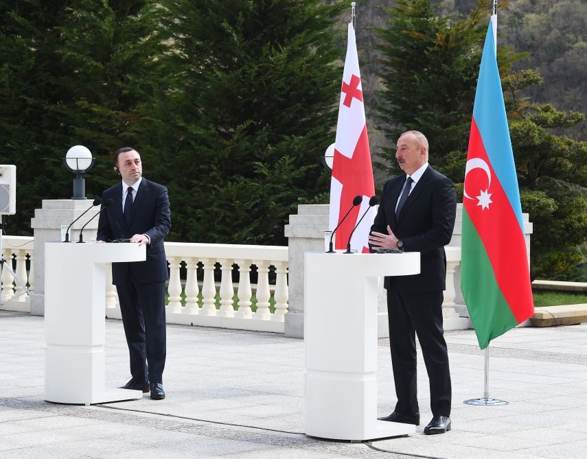 Prezident İlham Əliyev və Gürcüstanın Baş naziri İraklı Qaribaşvili mətbuata bəyanatlarla çıxış ediblər (FOTO/VİDEO) (YENİLƏNİB)