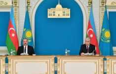 Azərbaycan və Qazaxıstan prezidentləri mətbuata bəyanatlarla çıxış ediblər (FOTO/VİDEO) (YENİLƏNİB)