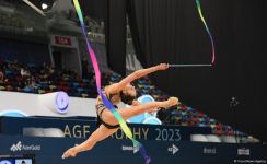 Bakıda bədii gimnastika üzrə Dünya Kuboku yarışlarının ikinci günündən maraqlı anlar (FOTO)