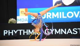 Bakıda bədii gimnastika üzrə Dünya Kuboku yarışlarının ikinci günündən maraqlı anlar (FOTO)