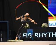 Bakıda bədii gimnastika üzrə Dünya Kuboku yarışlarının ikinci günündən maraqlı anlar (FOTO)