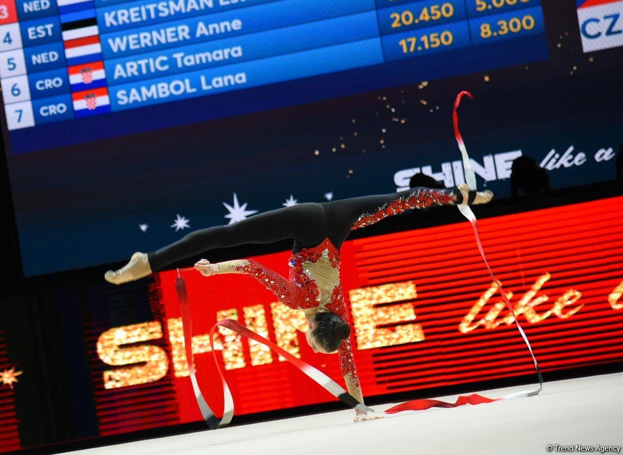 Bakıda bədii gimnastika üzrə 39-cu Avropa çempionatı yarışlarının üçüncü gününə start verilib (FOTO)