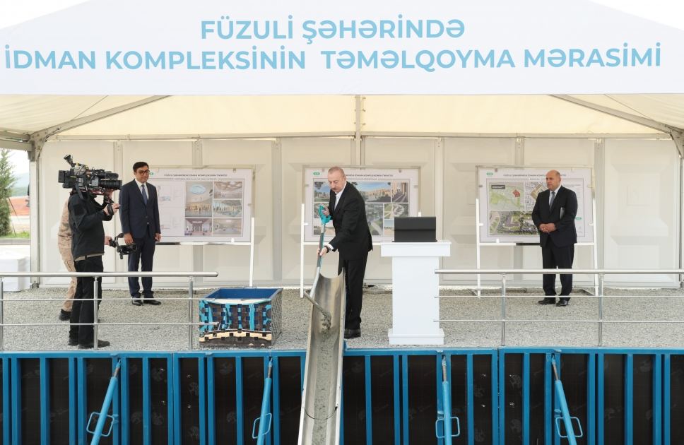 Prezident İlham Əliyev Füzuli şəhərində idman kompleksinin təməlini qoyub (FOTO) (YENİLƏNİB)