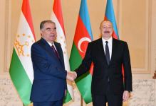 Azərbaycan Prezidenti İlham Əliyev Tacikistan Prezidenti Emoməli Rəhmon ilə görüşüb (FOTO/VİDEO) (YENİLƏNİB)