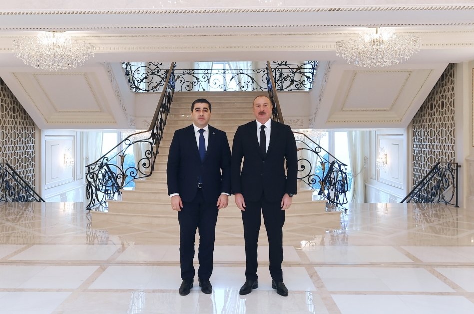 Prezident İlham Əliyev Gürcüstan parlamenti sədrinin başçılıq etdiyi nümayəndə heyətini qəbul edib (FOTO)