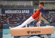 İdman gimnastikası üzrə Dünya Kubokunda iştirak edəcək idmançıların podium məşqlərindən FOTOREPORTAJ