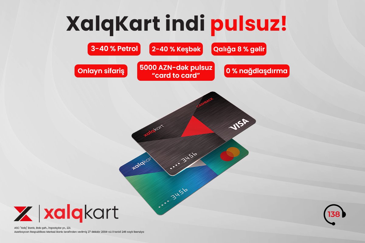 XalqKartı pulsuz əldə edin