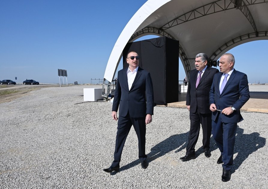 Prezident İlham Əliyev Hacıqabul rayonunda Şirvan suvarma kanalının təməlini qoyub (FOTO/VİDEO) (YENİLƏNİB)