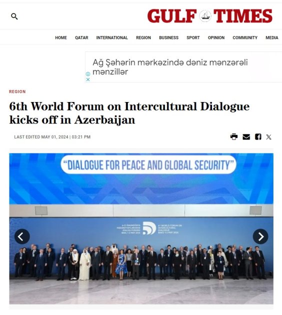 Dünya mətbuatı VI Mədəniyyətlərarası Dialoq Forumunu diqqət mərkəzində saxlamaqda davam edir (FOTO)