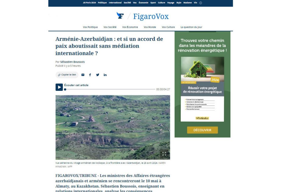 Azərbaycan ilə Ermənistan arasında sülh müqaviləsinin COP29-dan əvvəl imzalanması simvolik hadisə ola bilər - “Le Figaro”