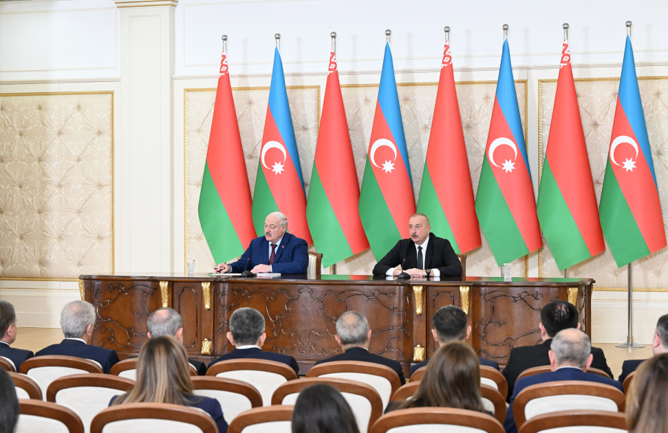 Prezident İlham Əliyev və Prezident Aleksandr Lukaşenko mətbuata bəyanatlarla çıxış ediblər (FOTO/VİDEO) (YENİLƏNİB)
