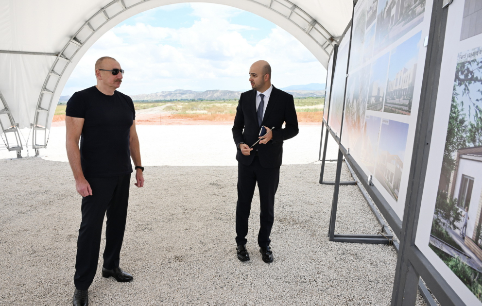 Prezident İlham Əliyev Cəbrayıl rayonunun Böyük Mərcanlı kəndinin təməlini qoyub (FOTO/VİDEO)