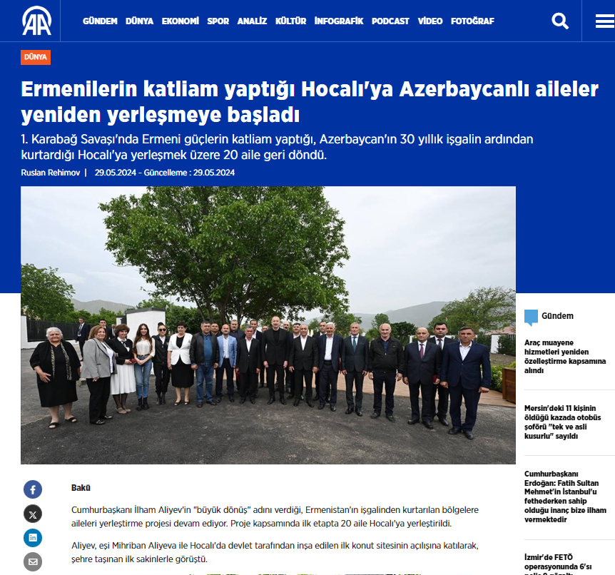 Prezident İlham Əliyev və Birinci xanım Mehriban Əliyevanın Xocalı səfəri Türkiyənin aparıcı media orqanlarının diqqət mərkəzində (FOTO)
