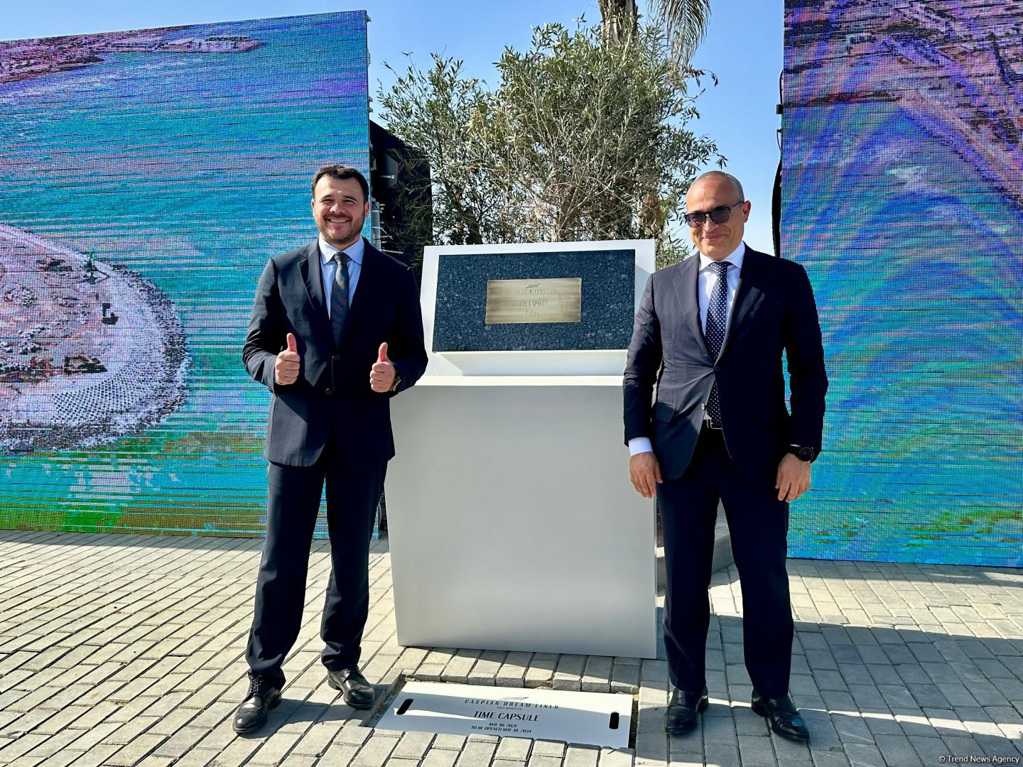 Xəzər dənizinin sahilində "Caspian Dream Liner" zaman kapsulunun təməlqoyma mərasimi olub (FOTO)