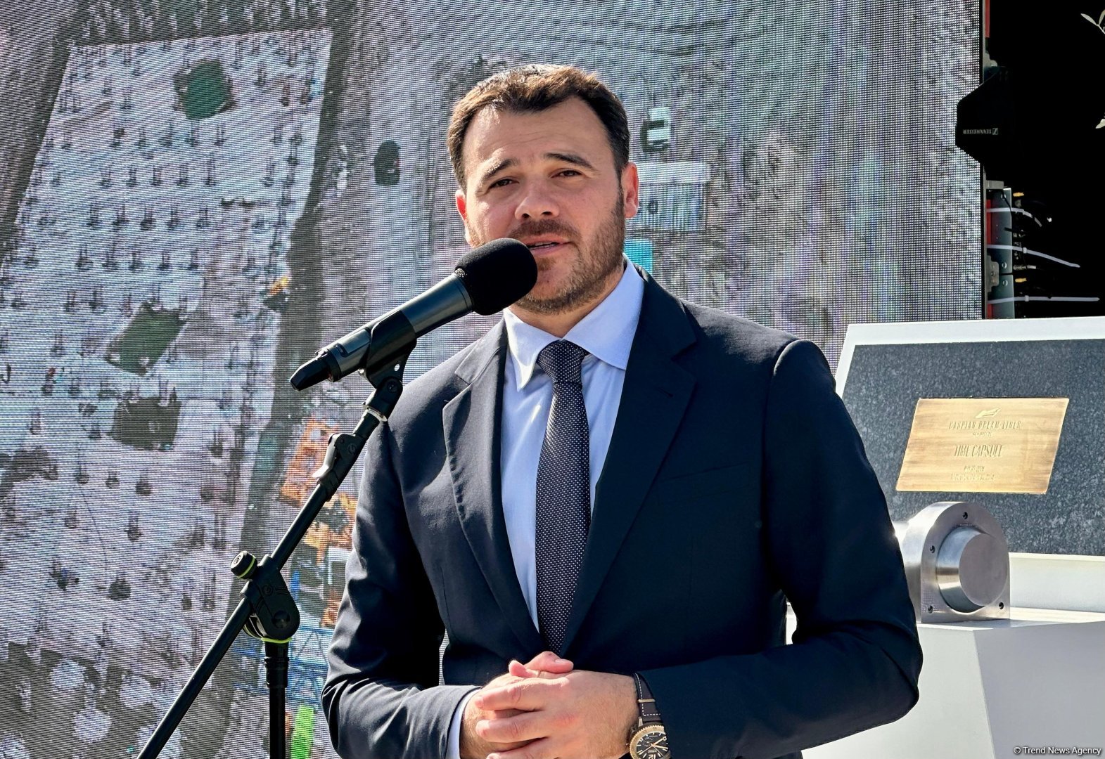 Xəzər dənizinin sahilində "Caspian Dream Liner" zaman kapsulunun təməlqoyma mərasimi olub (FOTO)